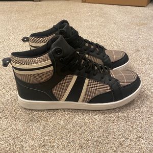 Black and tan plaid men’s high top sneakers